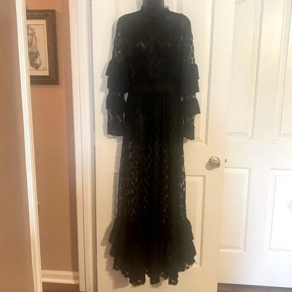 SHEER MESH POLKA DOT TIERED RUFFLE DRESS - Picture 6 of 15